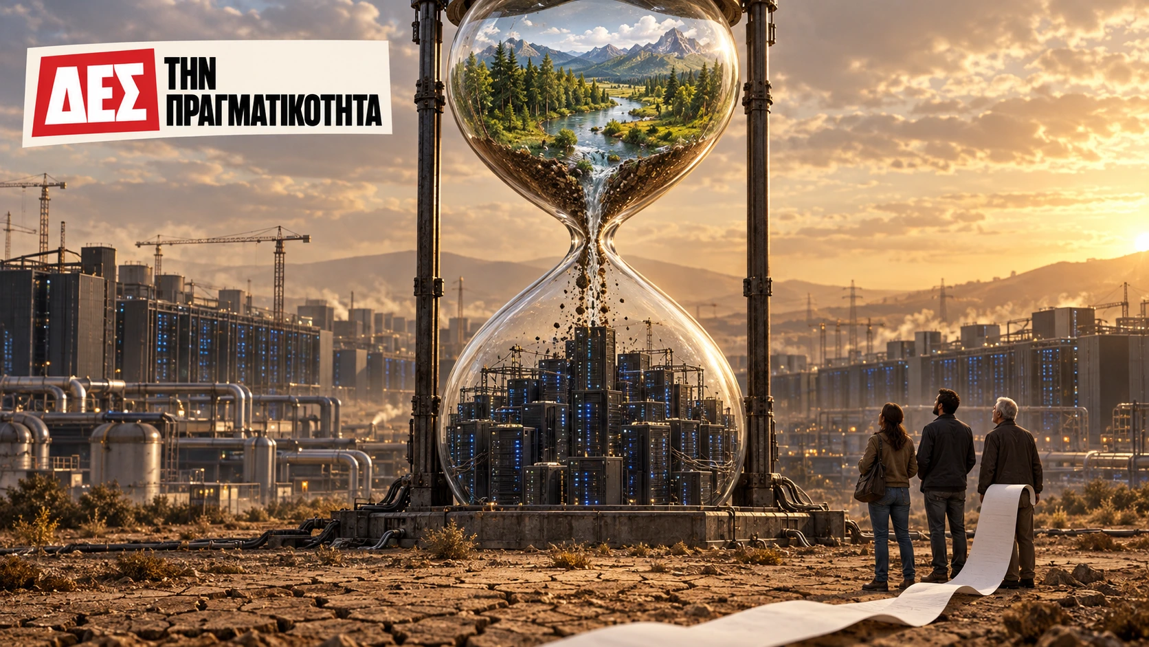 AI και τεχνητή νοημοσύνη: Στραγγίζει τον πλανήτη · Συμβολική κλεψύδρα μετατρέπει νερό και φυσικό τοπίο σε συνεχώς αυξανόμενες · Δες την Πραγματικότητα AI και τεχνητή νοημοσύνη: Στραγγίζει τον πλανήτη · Συμβολική κλεψύδρα μετατρέπει νερό και φυσικό τοπίο σε συνεχώς αυξανόμενες · Δες την Πραγματικότητα