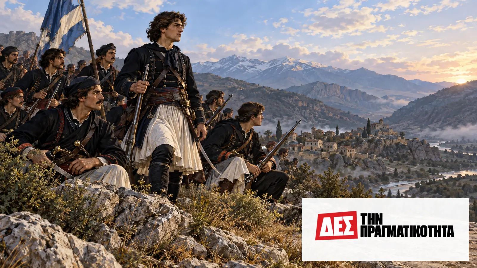 Αλέξανδρος Υψηλάντης: πέρασε τον Προύθο, έχασε το Δραγατσάνι και πλήρωσε το τίμημα · Καλλιτεχνική αναπαράσταση ένοπλων αγωνιστών σε ορεινή πλαγιά, με σημαία · Δες την Πραγματικότητα Αλέξανδρος Υψηλάντης: πέρασε τον Προύθο, έχασε το Δραγατσάνι και πλήρωσε το τίμημα · Καλλιτεχνική αναπαράσταση ένοπλων αγωνιστών σε ορεινή πλαγιά, με σημαία · Δες την Πραγματικότητα