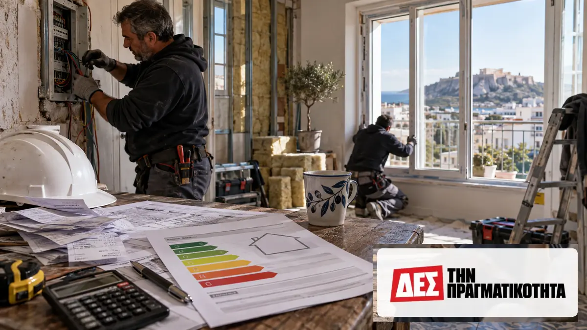 Ανακαίνιση Κατοικίας 2026: επιδότηση έως 36.000 ευρώ και προθεσμία 30 Σεπτεμβρίου · Τεχνίτες ανακαινίζουν κατοικία, ενώ στο τραπέζι βρίσκονται σχέδια και ενεργειακή · Δες την Πραγματικότητα Ανακαίνιση Κατοικίας 2026: επιδότηση έως 36.000 ευρώ και προθεσμία 30 Σεπτεμβρίου · Τεχνίτες ανακαινίζουν κατοικία, ενώ στο τραπέζι βρίσκονται σχέδια και ενεργειακή · Δες την Πραγματικότητα