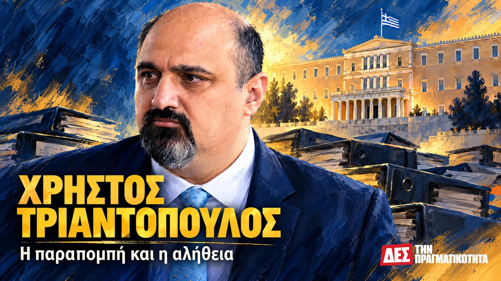 Χρήστος Τριαντόπουλος: η παραπομπή για τα Τέμπη και το δικαίωμα στην αλήθεια · πρώην υφυπουργός και βουλευτής Μαγνησίας, εικαστικό πορτρέτο με φωτογραφική αναφορά · Δες την Πραγματικότητα Χρήστος Τριαντόπουλος: η παραπομπή για τα Τέμπη και το δικαίωμα στην αλήθεια · πρώην υφυπουργός και βουλευτής Μαγνησίας, εικαστικό πορτρέτο με φωτογραφική αναφορά · Δες την Πραγματικότητα