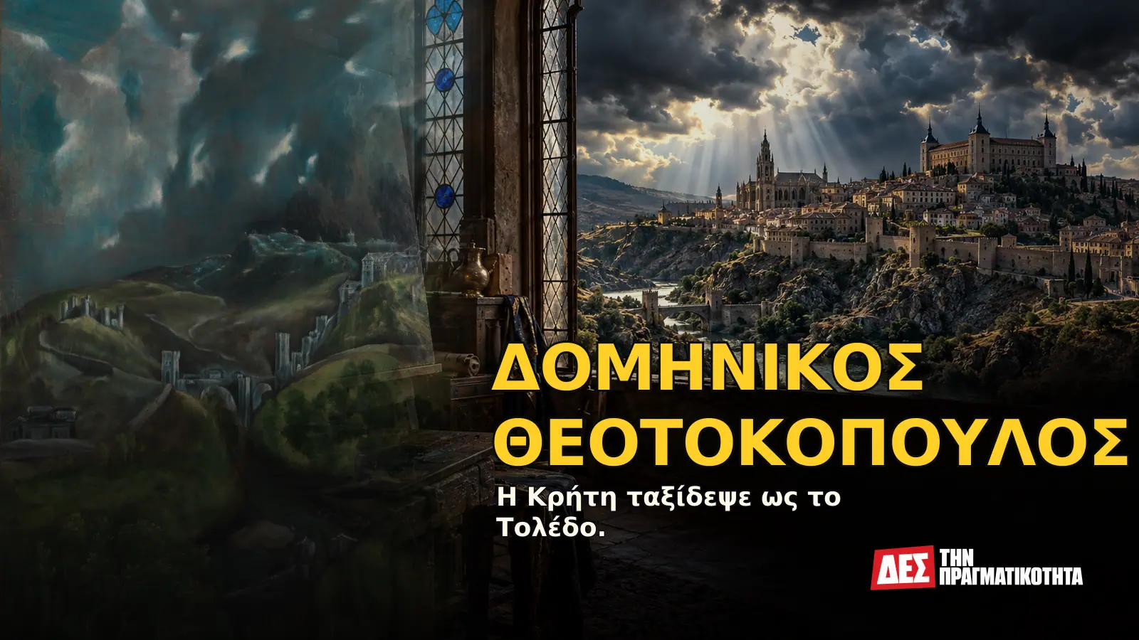 Δομήνικος Θεοτοκόπουλος: ο Κρητικός που έγινε El Greco και ζωγράφισε την πίστη σαν φωτιά · Προηγούμενο εξώφυλλο με ιστορικό τεκμήριο ή συμβολική σκηνή · Δες την Πραγματικότητα Δομήνικος Θεοτοκόπουλος: ο Κρητικός που έγινε El Greco και ζωγράφισε την πίστη σαν φωτιά · Προηγούμενο εξώφυλλο με ιστορικό τεκμήριο ή συμβολική σκηνή · Δες την Πραγματικότητα