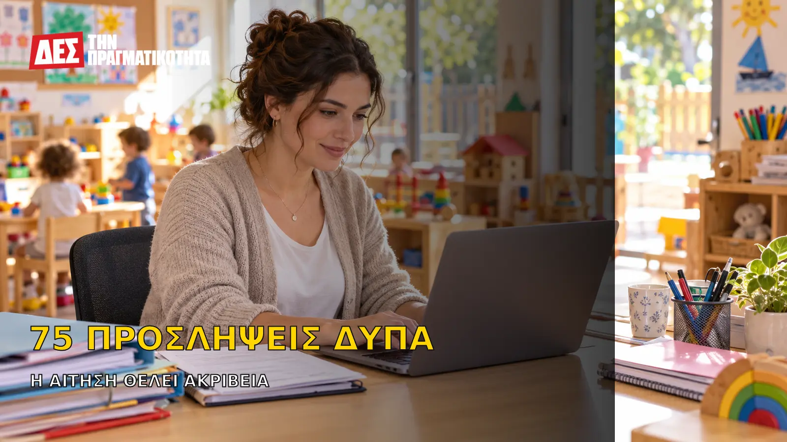 ΔΥΠΑ: 75 προσλήψεις σε βρεφονηπιακούς σταθμούς, ειδικότητες, προθεσμία και παγίδες της αίτησης · Κεντρική εικόνα · Δες την Πραγματικότητα ΔΥΠΑ: 75 προσλήψεις σε βρεφονηπιακούς σταθμούς, ειδικότητες, προθεσμία και παγίδες της αίτησης · Κεντρική εικόνα · Δες την Πραγματικότητα