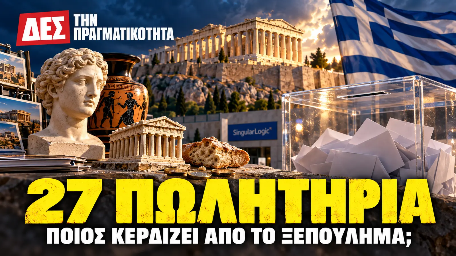 Εκλογές 2027: το ξεπούλημα 27 πωλητηρίων και η σκιά πάνω από τη SingularLogic · Εικόνα στην ενότητα «Η Ακρόπολη, τα εισιτήρια και ο λογαριασμός · Δες την Πραγματικότητα Εκλογές 2027: το ξεπούλημα 27 πωλητηρίων και η σκιά πάνω από τη SingularLogic · Εικόνα στην ενότητα «Η Ακρόπολη, τα εισιτήρια και ο λογαριασμός · Δες την Πραγματικότητα