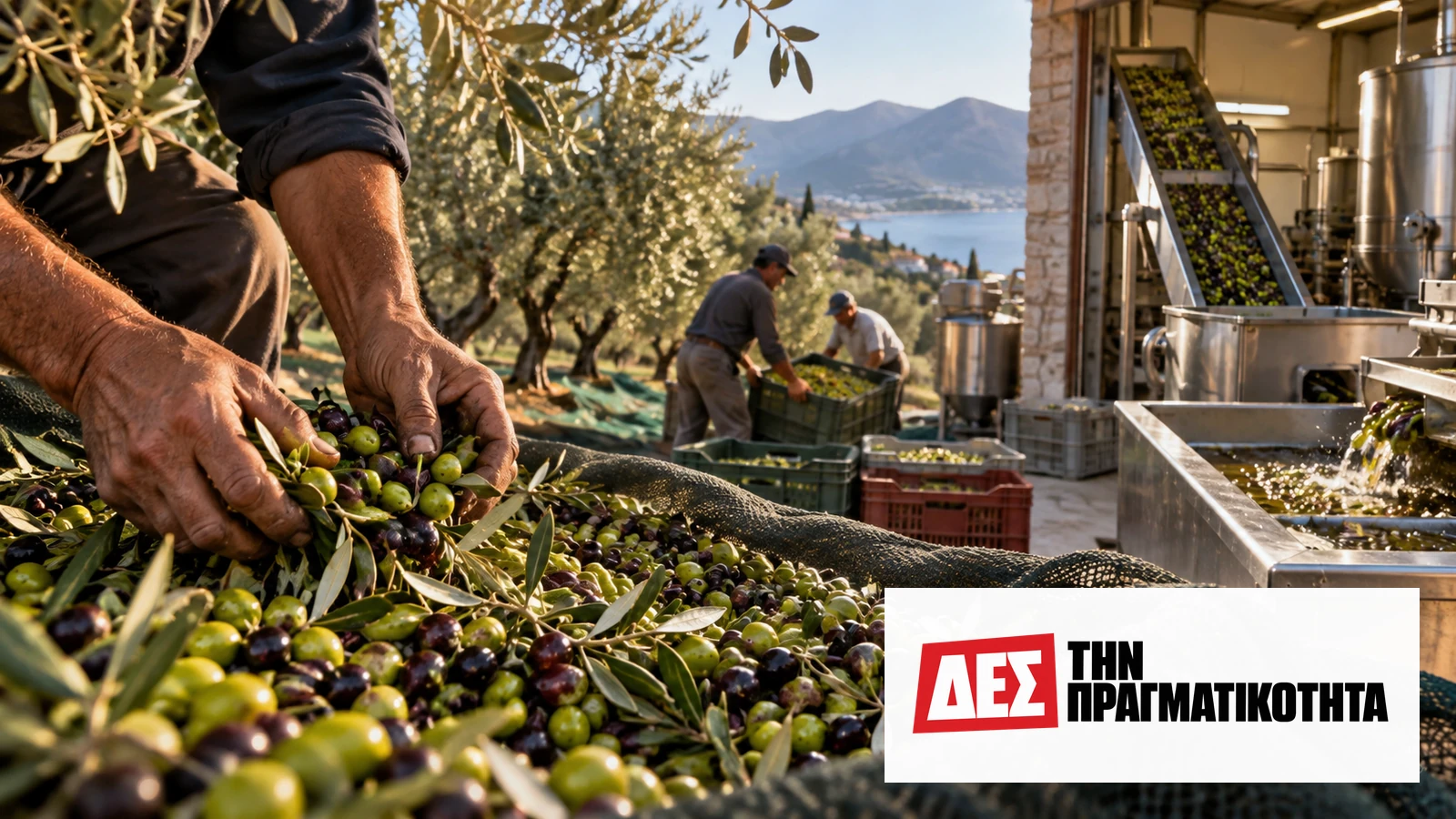 Ελαιόλαδο: καταναλώσαμε 8,4% περισσότερο, τι δεν λέει η ετικέτα · Συλλογή ελιών στον ελαιώνα και επεξεργασία ελαιοκάρπου σε ελαιοτριβείο · Δες την Πραγματικότητα Ελαιόλαδο: καταναλώσαμε 8,4% περισσότερο, τι δεν λέει η ετικέτα · Συλλογή ελιών στον ελαιώνα και επεξεργασία ελαιοκάρπου σε ελαιοτριβείο · Δες την Πραγματικότητα