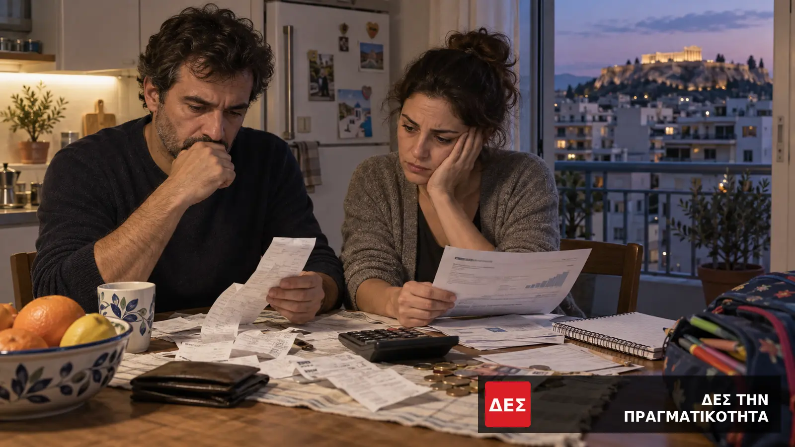 Ελλάδα από μήνα σε μήνα: το 64% δεν έχει οικονομική ανάσα και οι νέοι αναβάλλουν παιδί ή σκέφτονται τη φυγή · Ζευγάρι εξετάζει λογαριασμούς και αποδείξεις σε οικιακό τραπέζι · Δες την Πραγματικότητα Ελλάδα από μήνα σε μήνα: το 64% δεν έχει οικονομική ανάσα και οι νέοι αναβάλλουν παιδί ή σκέφτονται τη φυγή · Ζευγάρι εξετάζει λογαριασμούς και αποδείξεις σε οικιακό τραπέζι · Δες την Πραγματικότητα