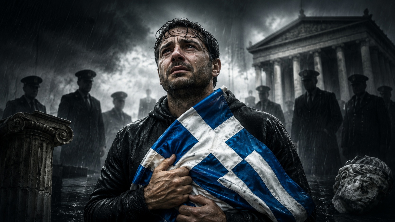 Ελληνική σημαία: πότε έγινε ύποπτη η ίδια μας η πατρίδα; · Συμβολική εικονογράφηση άνδρα με μπροστά στη Βουλή · Δες την Πραγματικότητα Ελληνική σημαία: πότε έγινε ύποπτη η ίδια μας η πατρίδα; · Συμβολική εικονογράφηση άνδρα με μπροστά στη Βουλή · Δες την Πραγματικότητα