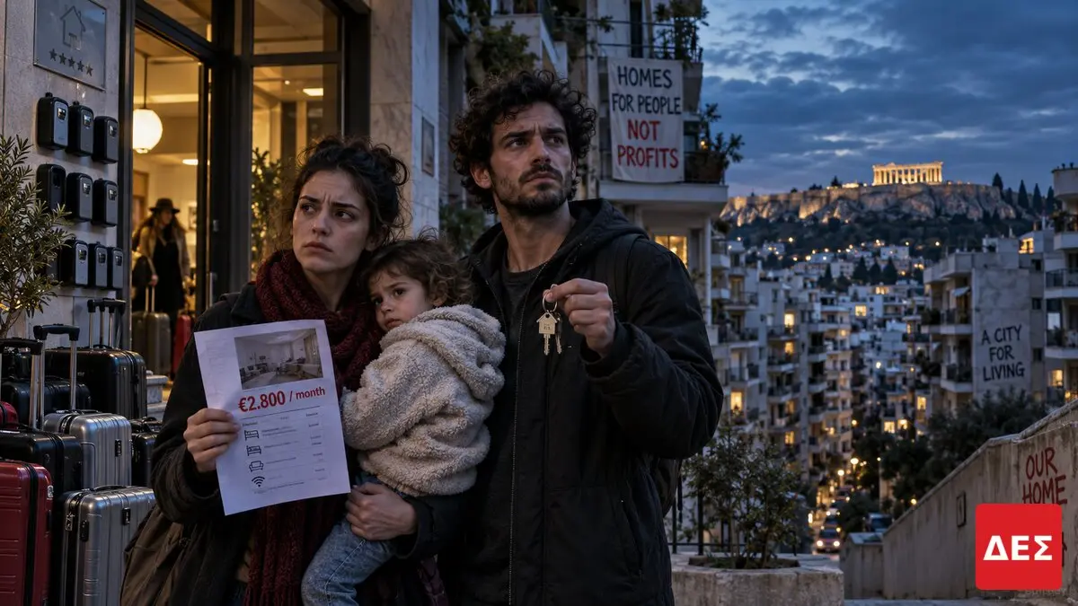 Ενοίκια στην Ελλάδα 2026: 50% πάνω από το 2019 και οι νέοι κανόνες για Airbnb · Οικογένεια με μικρό παιδί και βαλίτσες έξω από πολυκατοικίες, κρατώντας · Δες την Πραγματικότητα Ενοίκια στην Ελλάδα 2026: 50% πάνω από το 2019 και οι νέοι κανόνες για Airbnb · Οικογένεια με μικρό παιδί και βαλίτσες έξω από πολυκατοικίες, κρατώντας · Δες την Πραγματικότητα