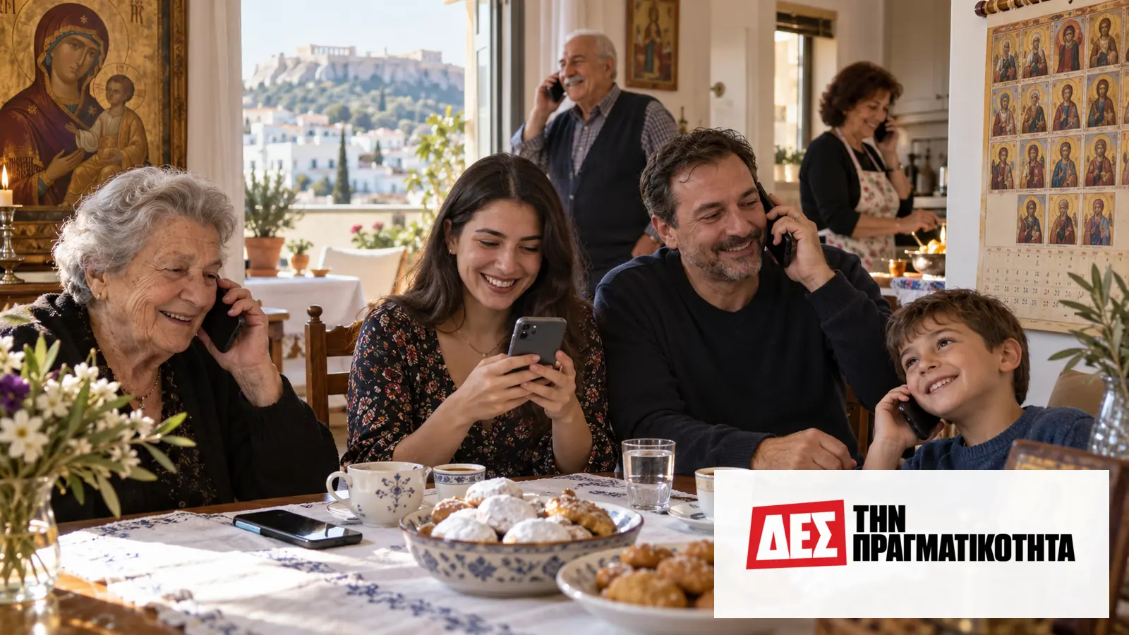 Εορτολόγιο 23 Σεπτεμβρίου: ποιοι γιορτάζουν σήμερα και τι τιμά η Εκκλησία · Οικογένεια συγκεντρωμένη γύρω από τραπέζι, με εικόνες αγίων στους τοίχους · Δες την Πραγματικότητα Εορτολόγιο 23 Σεπτεμβρίου: ποιοι γιορτάζουν σήμερα και τι τιμά η Εκκλησία · Οικογένεια συγκεντρωμένη γύρω από τραπέζι, με εικόνες αγίων στους τοίχους · Δες την Πραγματικότητα