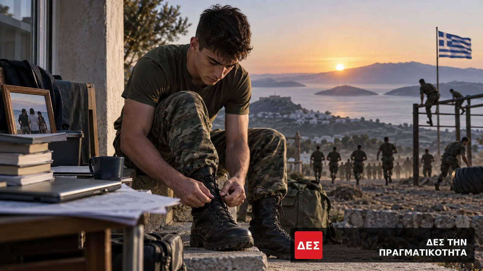 ΕΠΟΠ 2026: 1.000 θέσεις στις Ένοπλες Δυνάμεις, αιτήσεις έως 30 Σεπτεμβρίου · Νεαρός δένει αρβύλες δίπλα σε υπολογιστή, με στρατιώτες και ελληνική · Δες την Πραγματικότητα ΕΠΟΠ 2026: 1.000 θέσεις στις Ένοπλες Δυνάμεις, αιτήσεις έως 30 Σεπτεμβρίου · Νεαρός δένει αρβύλες δίπλα σε υπολογιστή, με στρατιώτες και ελληνική · Δες την Πραγματικότητα
