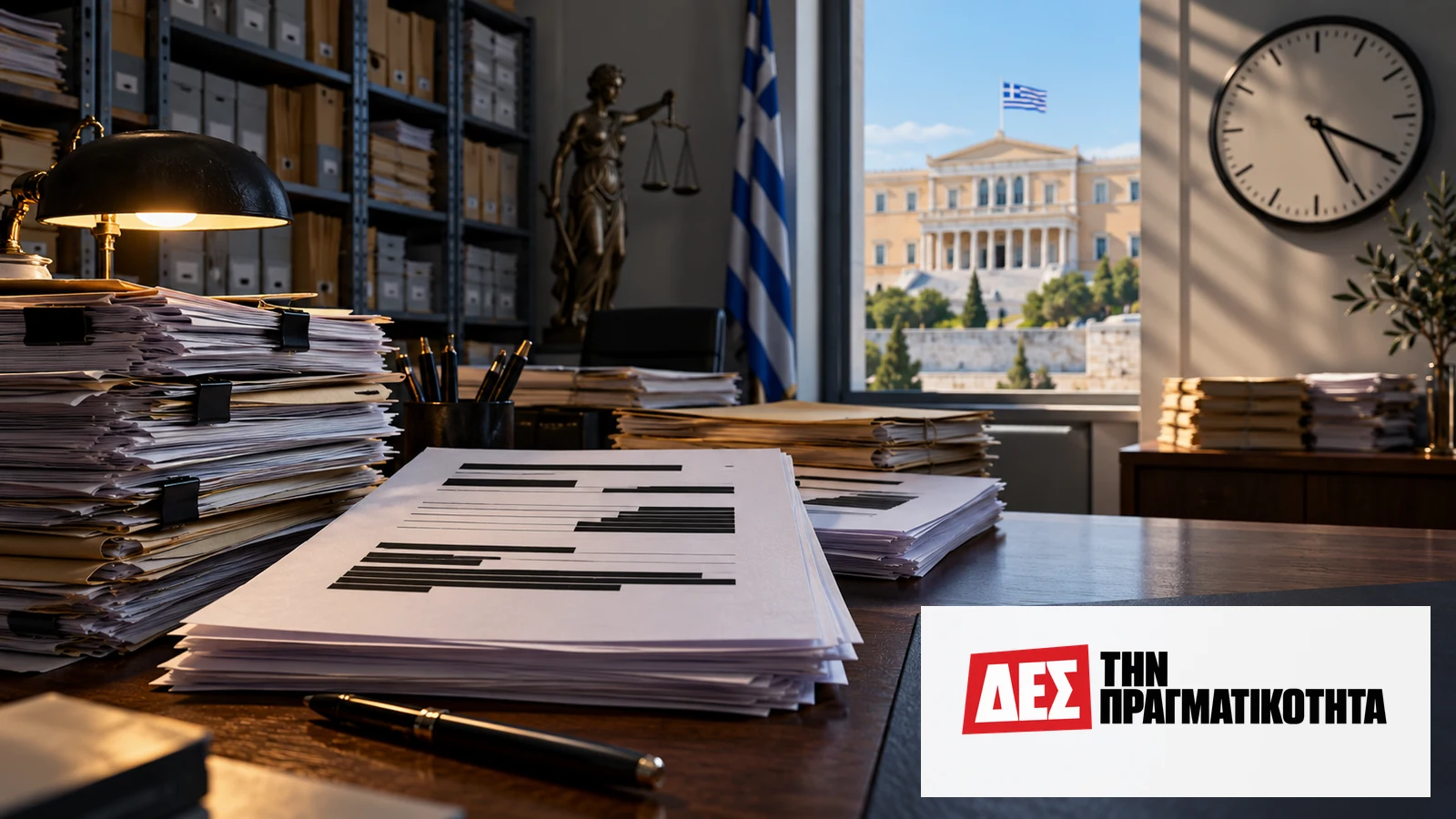 Φοροδιαφυγή και έλεγχοι: τι λέει πραγματικά ο νόμος για τις προθεσμίες · Στοίβες εγγράφων σε γραφείο με ζυγαριά της Δικαιοσύνης · Δες την Πραγματικότητα Φοροδιαφυγή και έλεγχοι: τι λέει πραγματικά ο νόμος για τις προθεσμίες · Στοίβες εγγράφων σε γραφείο με ζυγαριά της Δικαιοσύνης · Δες την Πραγματικότητα