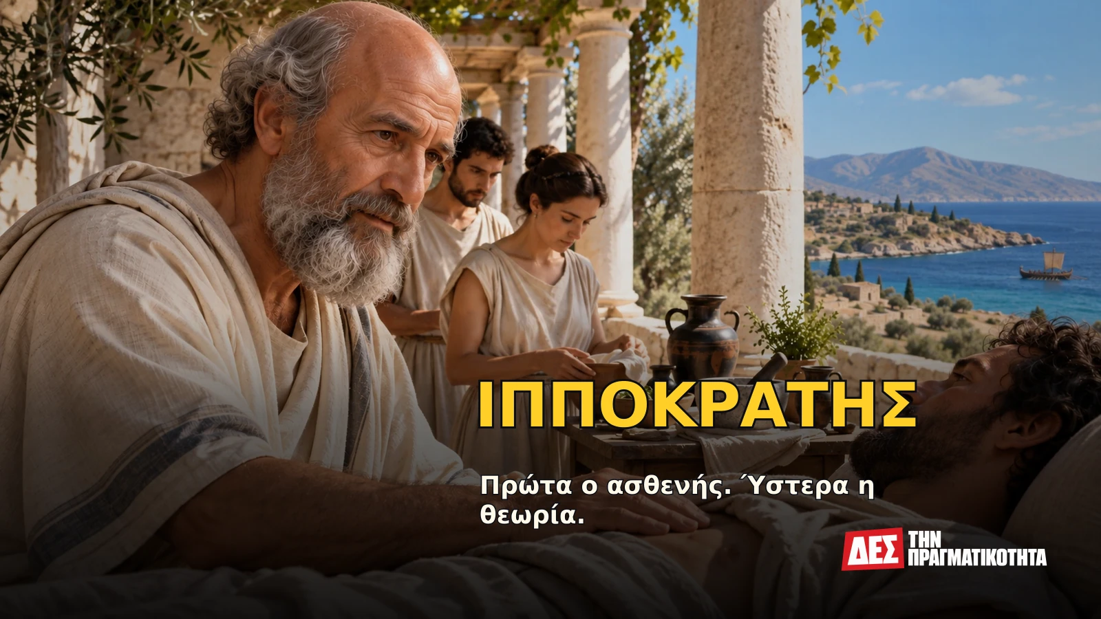 Ιπποκράτης: ο Έλληνας που έβγαλε την ιατρική από τον φόβο και έβαλε τον άνθρωπο στο κέντρο · Υποθετική φωτορεαλιστική αναπαράσταση: ΙΠΠΟΚΡΑΤΗΣ, με σκηνές από τη ζωή · Δες την Πραγματικότητα Ιπποκράτης: ο Έλληνας που έβγαλε την ιατρική από τον φόβο και έβαλε τον άνθρωπο στο κέντρο · Υποθετική φωτορεαλιστική αναπαράσταση: ΙΠΠΟΚΡΑΤΗΣ, με σκηνές από τη ζωή · Δες την Πραγματικότητα