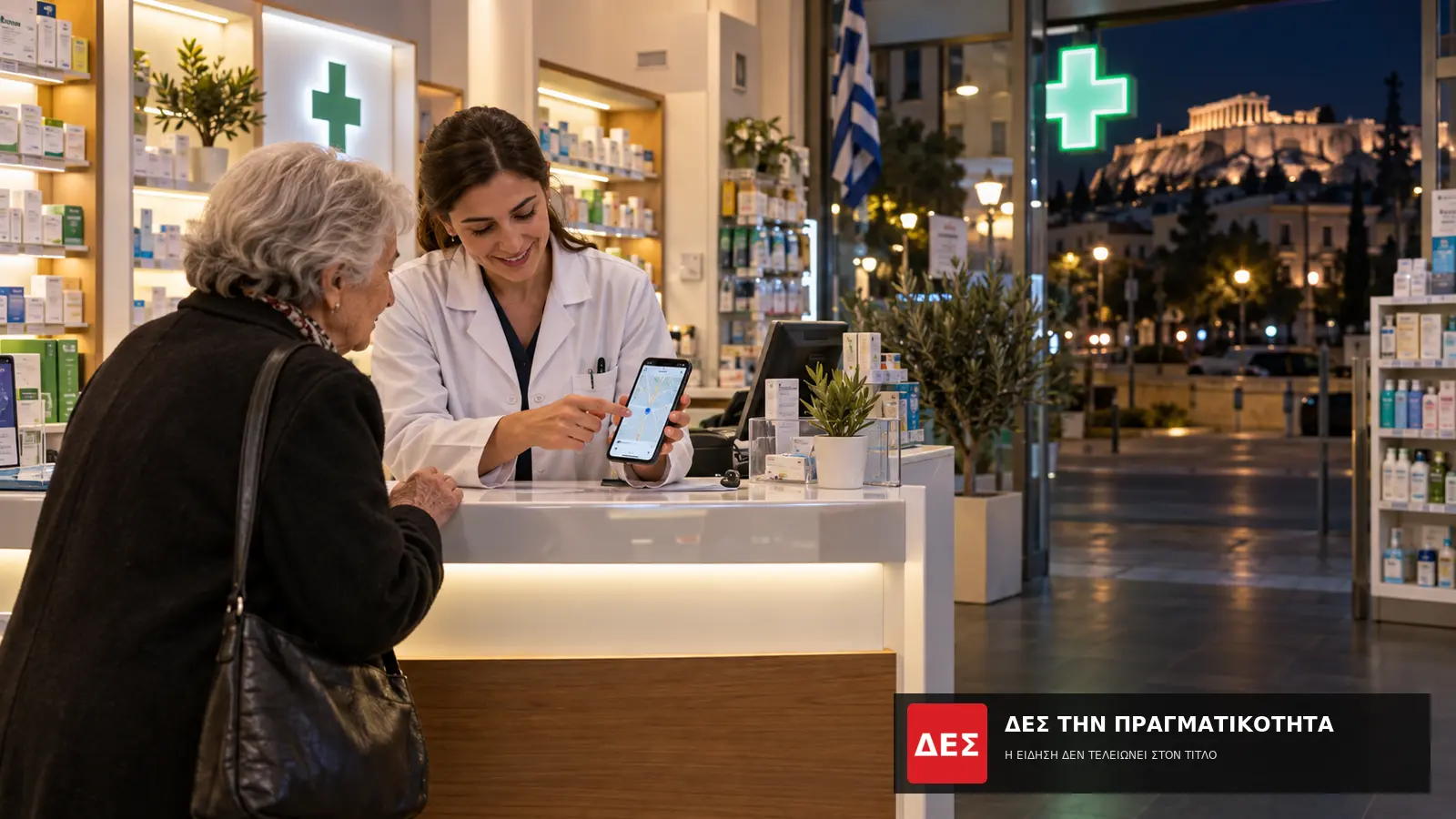 Κλειστά τα φαρμακεία στην Αττική σήμερα 14 Σεπτεμβρίου: πώς βρίσκεις ποιο εφημερεύει · Φαρμακοποιός βοηθά ηλικιωμένη γυναίκα με κινητό στην είσοδο φαρμακείου · Δες την Πραγματικότητα Κλειστά τα φαρμακεία στην Αττική σήμερα 14 Σεπτεμβρίου: πώς βρίσκεις ποιο εφημερεύει · Φαρμακοποιός βοηθά ηλικιωμένη γυναίκα με κινητό στην είσοδο φαρμακείου · Δες την Πραγματικότητα