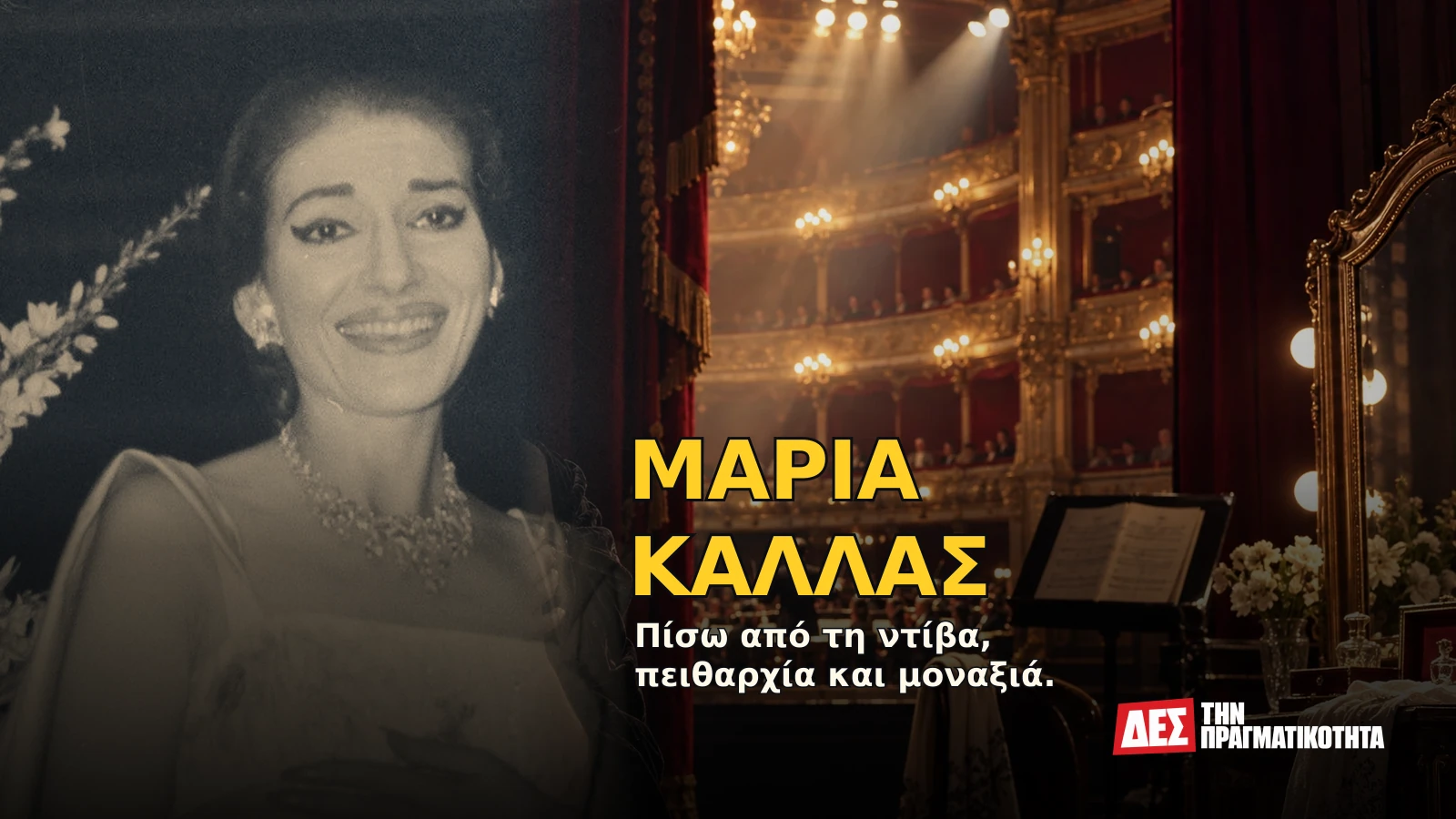 Μαρία Κάλλας: η Ελληνίδα που δεν τραγούδησε απλώς την όπερα, την έκανε ανθρώπινο δράμα · Αυθεντική φωτογραφία προσώπου ενταγμένη σε εικαστική σύνθεση με σκηνές · Δες την Πραγματικότητα Μαρία Κάλλας: η Ελληνίδα που δεν τραγούδησε απλώς την όπερα, την έκανε ανθρώπινο δράμα · Αυθεντική φωτογραφία προσώπου ενταγμένη σε εικαστική σύνθεση με σκηνές · Δες την Πραγματικότητα