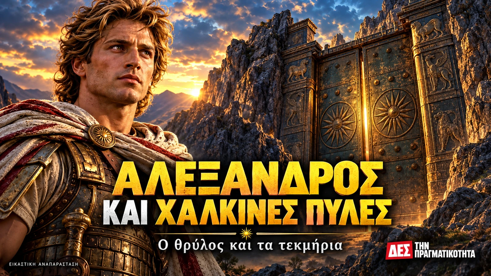 Μέγας Αλέξανδρος και Χάλκινες Πύλες: τα ρυπαρά γένη και η θεία πρόνοια στην παράδοση · εικαστική αναπαράσταση του θρύλου · Δες την Πραγματικότητα Μέγας Αλέξανδρος και Χάλκινες Πύλες: τα ρυπαρά γένη και η θεία πρόνοια στην παράδοση · εικαστική αναπαράσταση του θρύλου · Δες την Πραγματικότητα