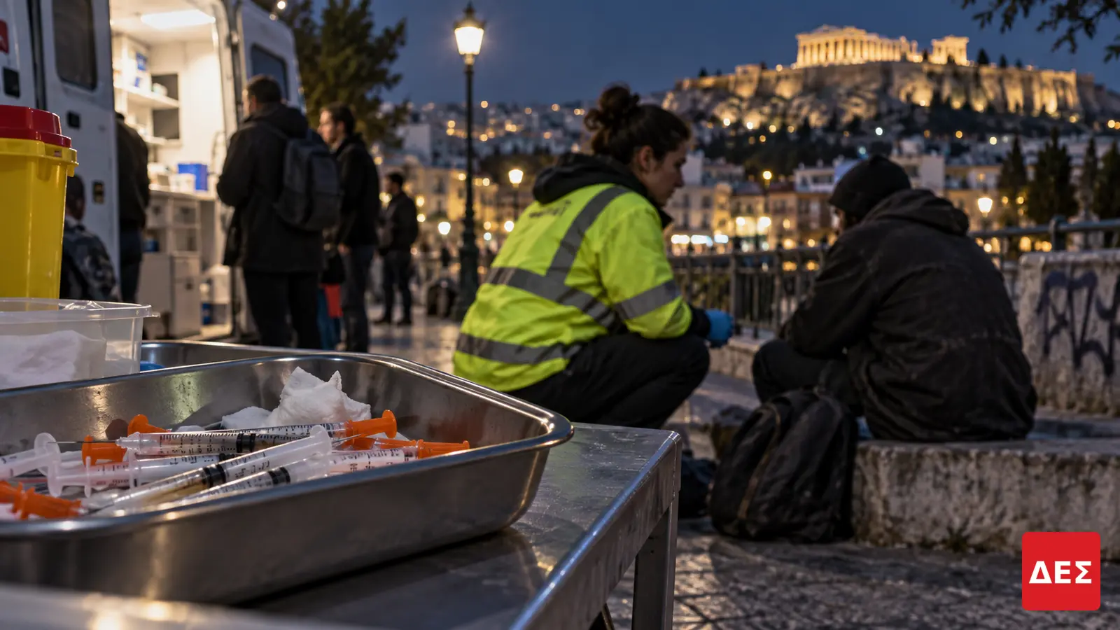 Ναρκωτικά στην Ελλάδα 2026: 95% κοκαΐνη στις ελεγμένες σύριγγες της Θεσσαλονίκης και 22 χρόνια χωρίς εθνική έρευνα · Δίσκος με σύριγγες στο προσκήνιο και δύο άνθρωποι καθισμένοι · Δες την Πραγματικότητα Ναρκωτικά στην Ελλάδα 2026: 95% κοκαΐνη στις ελεγμένες σύριγγες της Θεσσαλονίκης και 22 χρόνια χωρίς εθνική έρευνα · Δίσκος με σύριγγες στο προσκήνιο και δύο άνθρωποι καθισμένοι · Δες την Πραγματικότητα