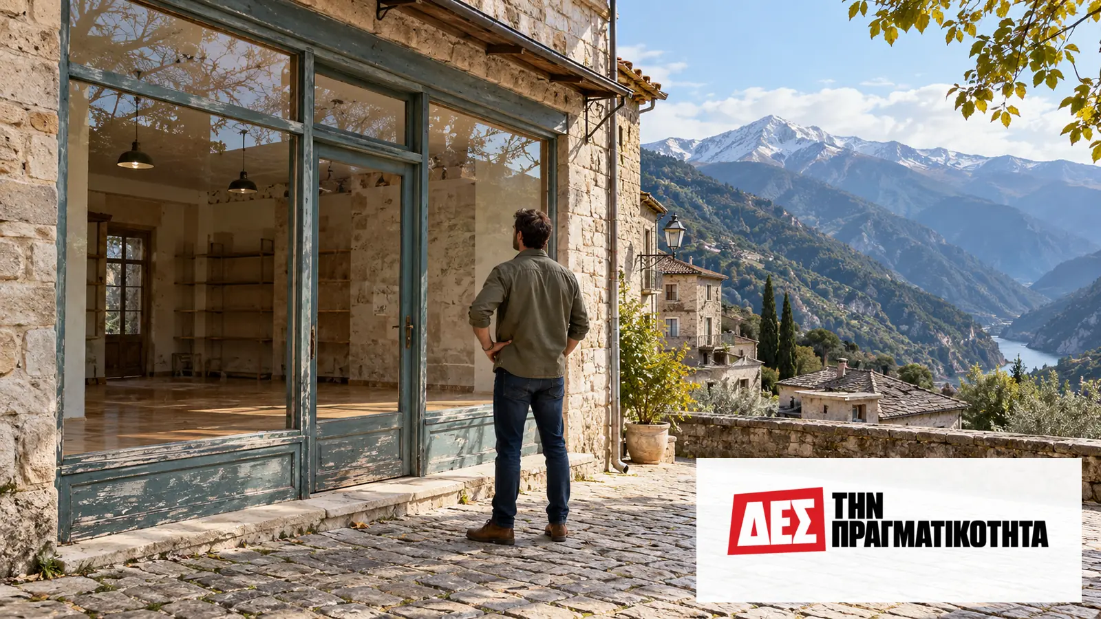 Νέα Ευκαιρία στην Ήπειρο: η επιδότηση που ζητά να αφήσεις τη δουλειά σου · Άνδρας μπροστά σε πέτρινο κατάστημα με μεγάλα τζάμια σε ορεινό · Δες την Πραγματικότητα Νέα Ευκαιρία στην Ήπειρο: η επιδότηση που ζητά να αφήσεις τη δουλειά σου · Άνδρας μπροστά σε πέτρινο κατάστημα με μεγάλα τζάμια σε ορεινό · Δες την Πραγματικότητα