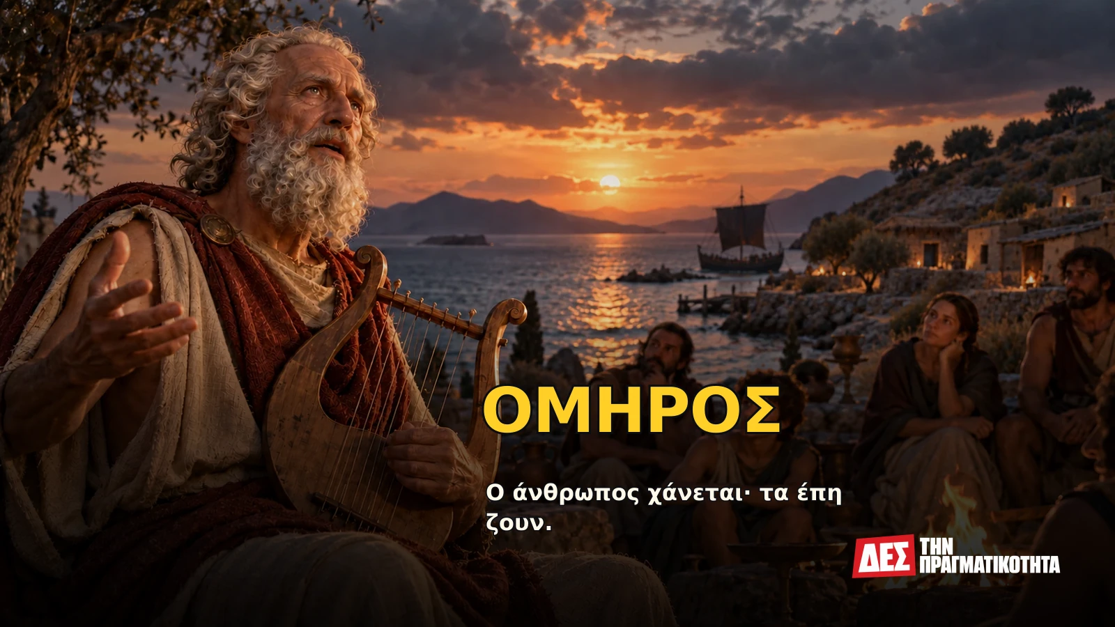 Όμηρος: ο ποιητής που έδωσε στην Ελλάδα μνήμη και στον κόσμο δύο αθάνατα έπη · Υποθετική φωτορεαλιστική αναπαράσταση: ΟΜΗΡΟΣ, με σκηνές από τη ζωή · Δες την Πραγματικότητα Όμηρος: ο ποιητής που έδωσε στην Ελλάδα μνήμη και στον κόσμο δύο αθάνατα έπη · Υποθετική φωτορεαλιστική αναπαράσταση: ΟΜΗΡΟΣ, με σκηνές από τη ζωή · Δες την Πραγματικότητα