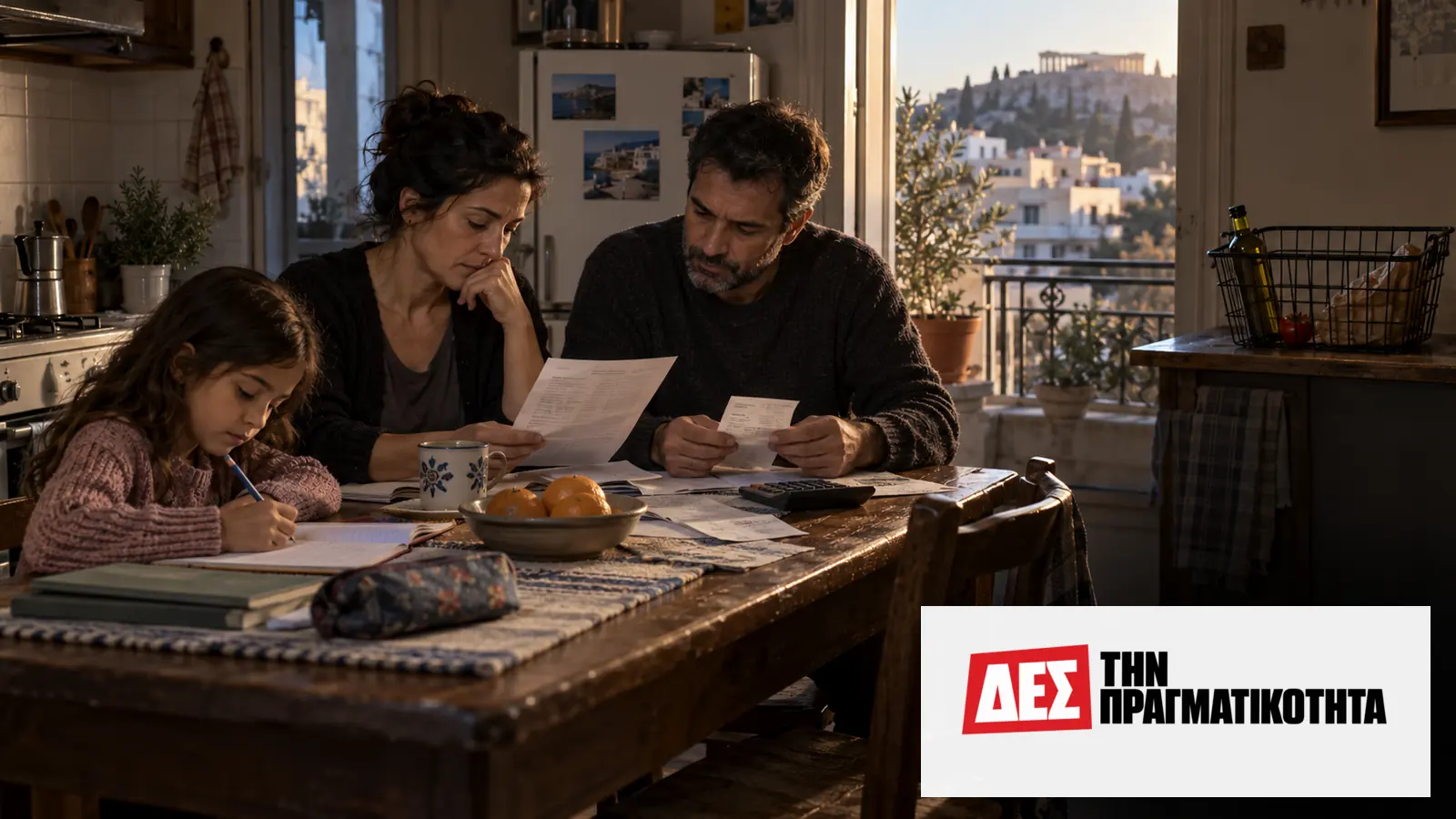 Παιδική στέρηση στην Ελλάδα: το 15,9% στερείται βασικά και το 42,9% μεγαλώνει σε συνωστισμένο σπίτι · Παιδί γράφει στο τραπέζι ενώ δύο ενήλικοι εξετάζουν έγγραφα δίπλα · Δες την Πραγματικότητα Παιδική στέρηση στην Ελλάδα: το 15,9% στερείται βασικά και το 42,9% μεγαλώνει σε συνωστισμένο σπίτι · Παιδί γράφει στο τραπέζι ενώ δύο ενήλικοι εξετάζουν έγγραφα δίπλα · Δες την Πραγματικότητα