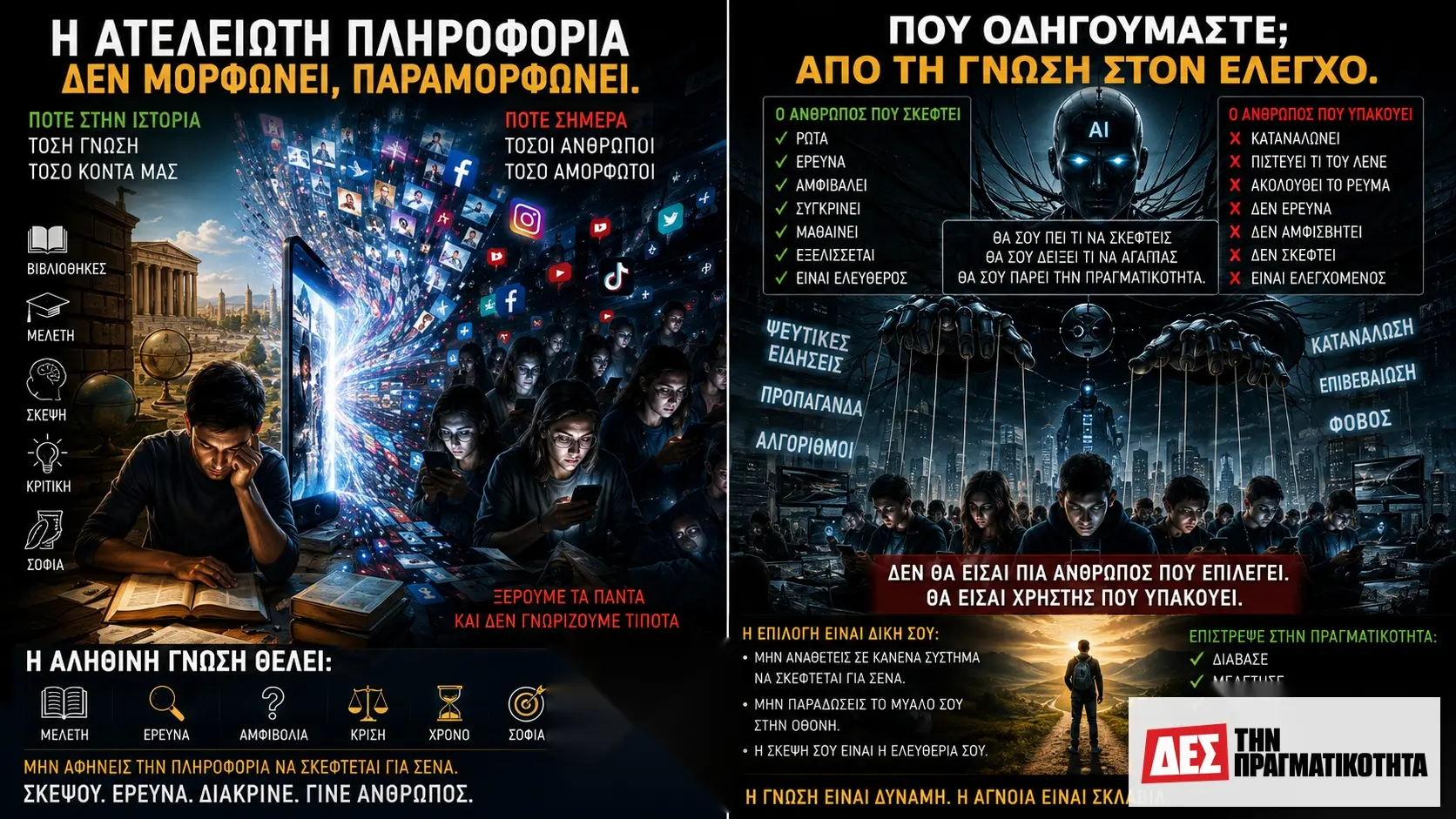 Ξέρουμε τα πάντα και δεν γνωρίζουμε τίποτα: Η εποχή που η πληροφορία δεν μορφώνει, παραμορφώνει · Εσωτερική εικόνα · Δες την Πραγματικότητα Ξέρουμε τα πάντα και δεν γνωρίζουμε τίποτα: Η εποχή που η πληροφορία δεν μορφώνει, παραμορφώνει · Εσωτερική εικόνα · Δες την Πραγματικότητα
