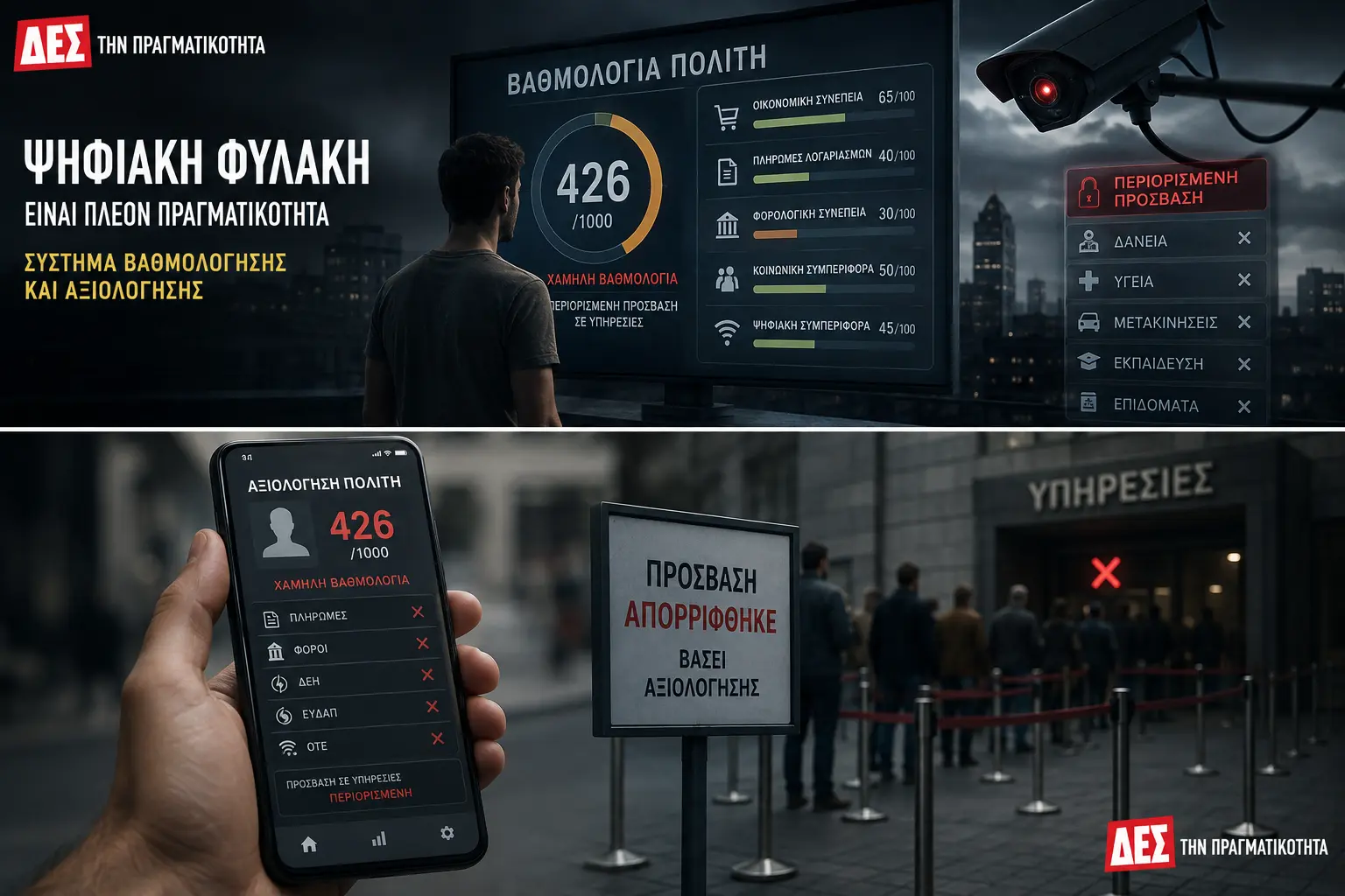 Ψηφιακή φυλακή: Είναι πλέον πραγματικότητα; Το νέο σύστημα βαθμολόγησης που αλλάζει τη σχέση πολίτη και κράτους · Εσωτερική εικόνα · Δες την Πραγματικότητα Ψηφιακή φυλακή: Είναι πλέον πραγματικότητα; Το νέο σύστημα βαθμολόγησης που αλλάζει τη σχέση πολίτη και κράτους · Εσωτερική εικόνα · Δες την Πραγματικότητα