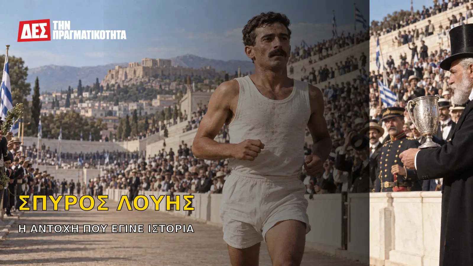 Σπύρος Λούης: ο νερουλάς που έτρεξε 40 χιλιόμετρα και έγινε το πρόσωπο μιας Ελλάδας που διψούσε να πιστέψει · Κεντρική εικόνα · Δες την Πραγματικότητα Σπύρος Λούης: ο νερουλάς που έτρεξε 40 χιλιόμετρα και έγινε το πρόσωπο μιας Ελλάδας που διψούσε να πιστέψει · Κεντρική εικόνα · Δες την Πραγματικότητα